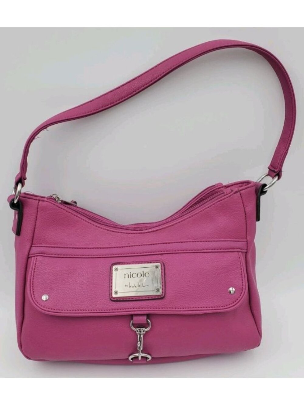 Nicole Miller Hot Pink Barbie Purse Zipper Pockets Bright Neon Bag
